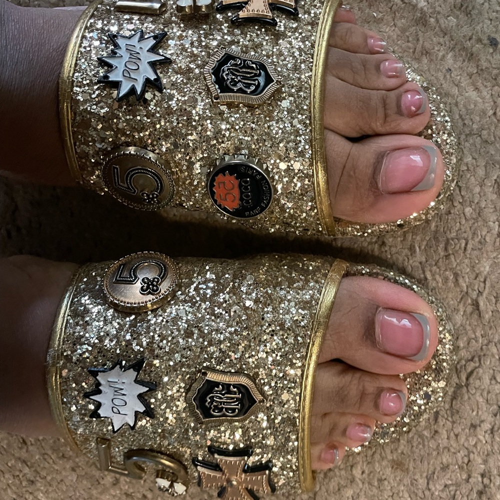 Gold button sandals